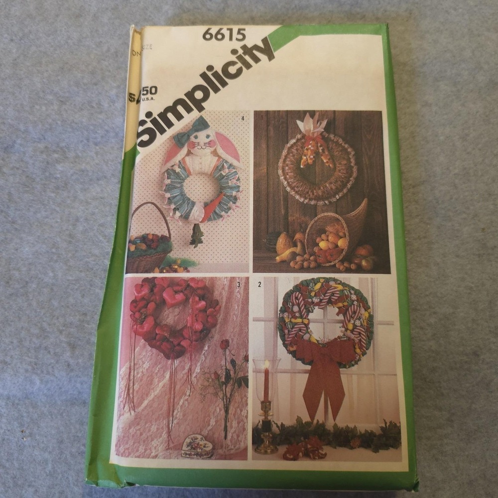 Vintage Simplicity 6615 Wreath Pattern Seasonal Decor Bunny Heart Fall Xmas